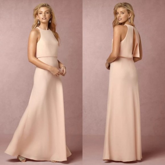 Anthropologie Jill Stuart BHLDN Iva Crepe Gown Blush 4 Evening Wedding Formal - Picture 1 of 14